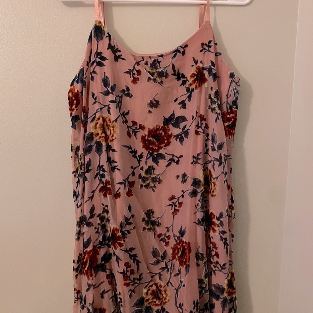 Pink Floral Velvet Dress